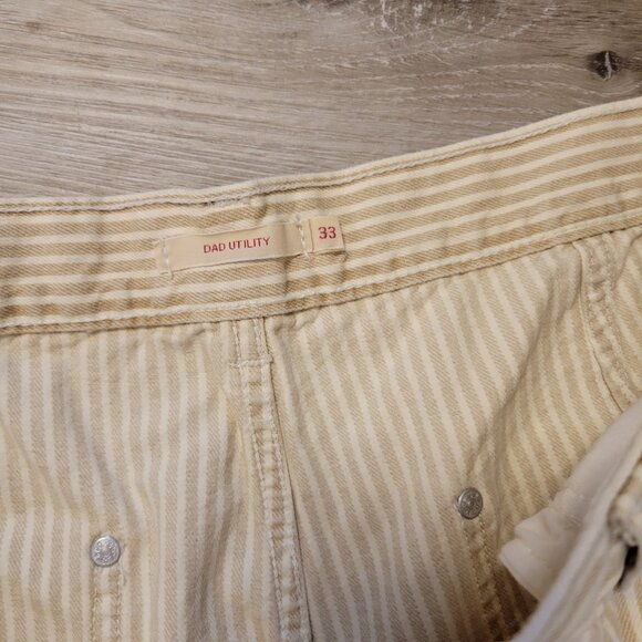 Womens Levis Dad Modern Utility Pants Tan Striped Mid Rise Straight Sz 33 Jeans - Picture 3 of 7